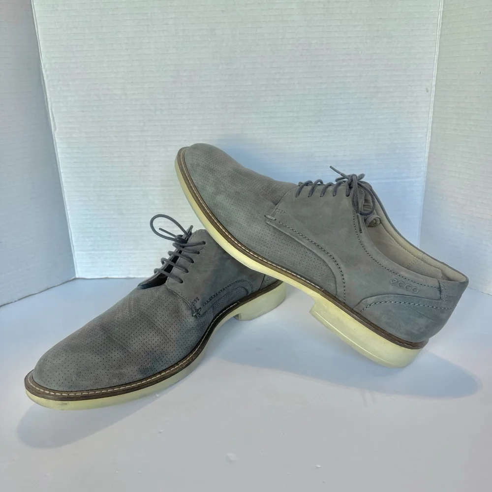 ECCO Men’s Gray Suede Perforated Oxford Shoes US 13 EU 47 Lightweight Comfort